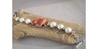 Bracelet corail, perle mabe et argent pour femme